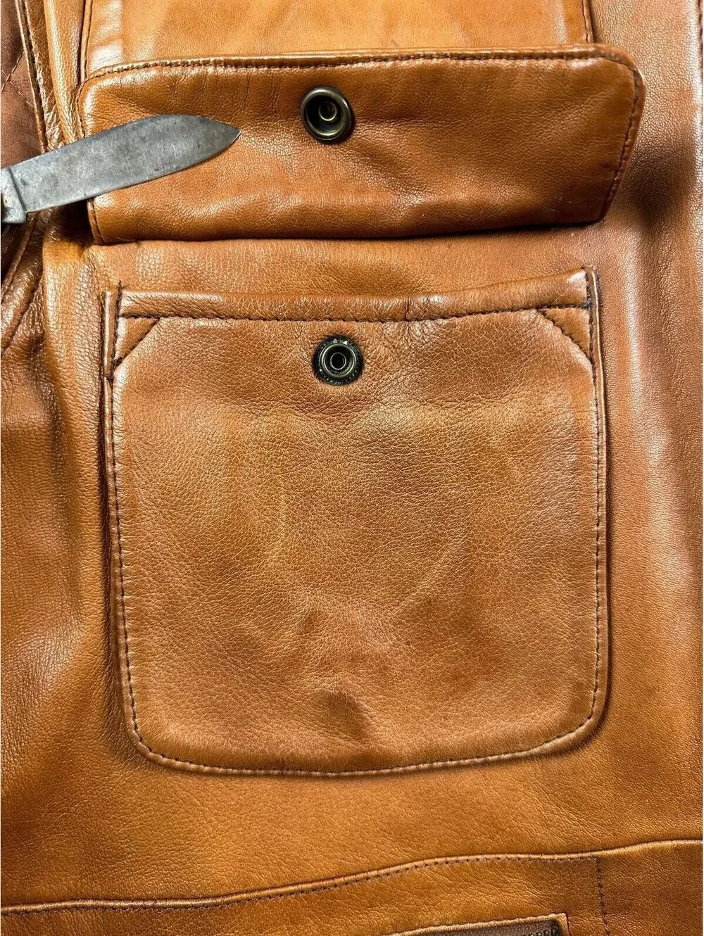 Vintage 80s Banana Republic Leather Safari Vest large utility pockets lined